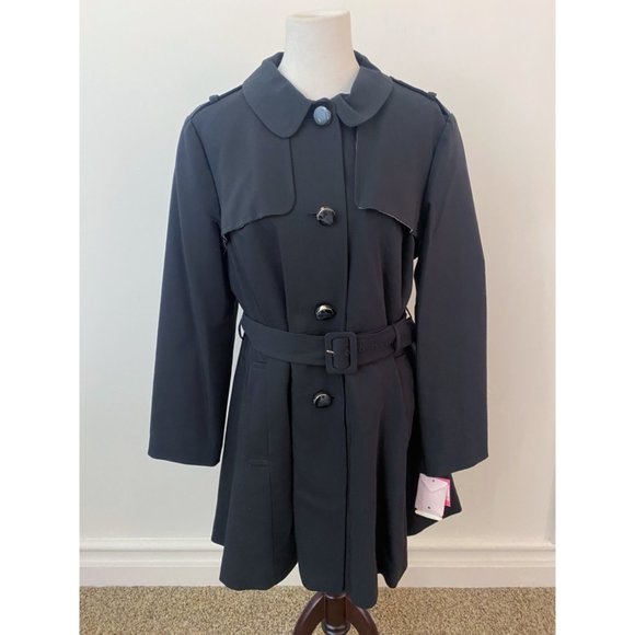 NWT Kate Spade Belted Trench Pea Coat Jacket Black
